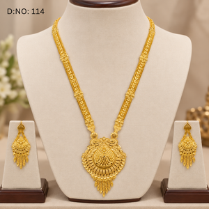 Conjunto de Collar de Novia Indio, Chapado en Oro de 24K, Cobre y Latón, Colgante Largo con Pendientes, Joyería Tradicional de Boda para Mujer, Venta al Por Mayor - Product Image 1