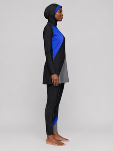 Conjunto de burkini modesto con cremallera OEM, traje de baño islámico musulmán impermeable con estampado estilo burkini con diseño OEM. - Product Image 4