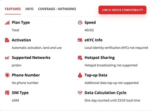 Tarjeta SIM digital Jordan de 3GB, 5GB, 10GB por 30 días, datos de viaje 4G/5G prepago con internet rápido y activación instantánea por código QR - Product Image 2