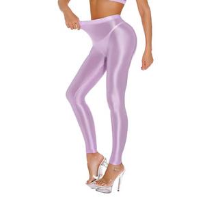 Leggings en satin uni sans couture à taille haute, confortables, extensibles, tricotés, ajustés, pour femmes, toutes saisons, en spandex - Product Image 5