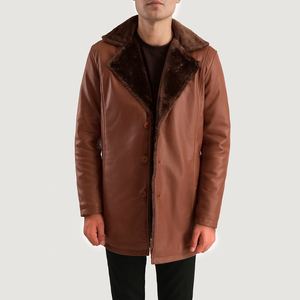 TOPEAK SPORTS <b>Men's</b> Genuine Leather <b>Shearling</b> <b>Coat</b> Winter Warm Fur Lined Long Jacket Classic Casual Fashion Outerwear Quick Dry - Product Image 6