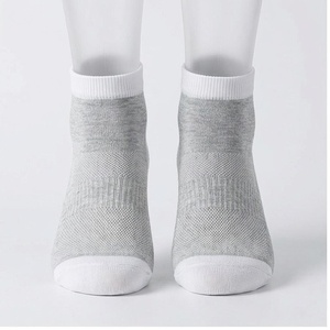 Ankle <b>Socks</b> Solid Gray White Toe And Cuff 100% Cotton Breathable Thin Knitted For Adults Summer Casual Daily Wear - Product Image 1