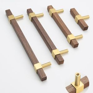 Modern Minimalist Walnut Brass Handle Furniture and Cabinet <b>Hardware</b> - Product Image 3