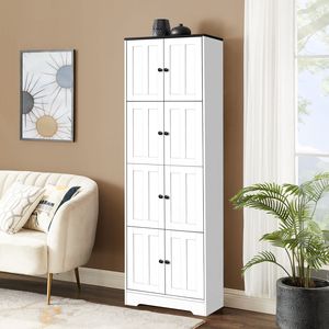 Armadio Alto Bianco a 8 Ante e 4 Ripiani per Soggiorno, Cucina, Ufficio, Camera da Letto o Bagno - Product Image 3