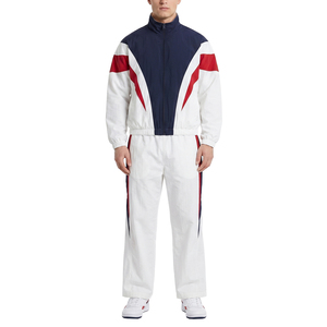 Conjunto Deportivo de 2 Piezas para Hombre, Diseño Retro con Bloques de Color, Ligero, Impermeable y Transpirable, Chaqueta Cortavientos y Pantalones de Poliéster - Product Image 1