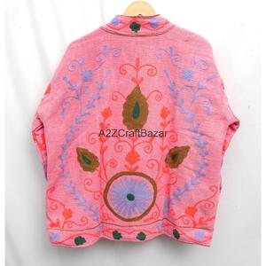 Veste en coton pour femme, multicolore, faite à la main, tricotée, brodée Suzani, col en V, motif floral, écologique, toutes saisons - Product Image 2