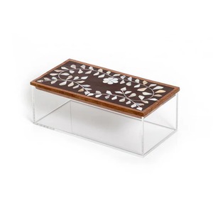 Boîte de rangement décorative multifonctionnelle de luxe moderne et durable, faite à la main, en bois d'acacia, nacre et acrylique, personnalisable, pour le Ramadan - Product Image 5