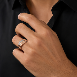 18K Rose Gold Diamond Geometric Signet <b>Ring</b> for Men High Polish Contemporary Luxury Wedding Party Daily Wear Gift Fine Jewelry - Product Image 1