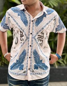 เสื้อเชิ้ตผู้ชายผ้าฝ้ายน้ำหนักเบา ระบายอากาศได้ดี แขนสั้น ลายพิมพ์เรขาคณิต คอปกคิวบา ทรงปกติ เหมาะสำหรับใส่เที่ยวพักผ่อนช่วงฤดูร้อน -DC - Product Image 2