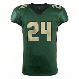 Ensemble de maillots de football américain personnalisés pour hommes, col en V, manches courtes, maille verte et or, numéro 24, uniformes respirants - Product Image 2