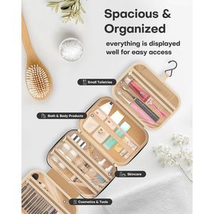 Borsa per il trucco impermeabile HOTOR con gancio per appendere e tasche multiple, borsa da viaggio per articoli da toeletta per donne e uomini - Product Image 2