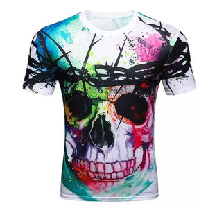 Camiseta de poliéster transpirable de secado rápido con estampado de calavera 3D de acuarela para hombre, ajuste delgado, sublimación, tendencia 2026 - Product Image 1