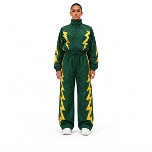 Black Nylon Athletic Sports Tracksuit <b>Set</b> with Jacket and Track Pants for Training Fitness Running Workout Gym and Outdoor Wear - Product Image 1