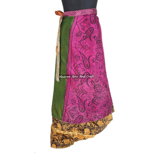 New Reversible Trendy Silk Saree Long <b>Wrap</b> <b>Skirt</b> Reversible Dress Silk Magic <b>Wrap</b> <b>Skirt</b> Plus Size Long 38" Sari Around <b>Skirts</b> - Product Image 5