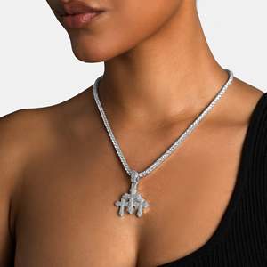 Luxury Moissanite Letter Pendant Necklace 925 Silver Rhodium Plated <b>Rope</b> <b>Chain</b> Women's Everyday Wear Jewelry - Product Image 2