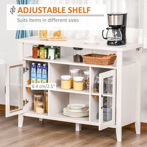 Buffet contemporain rétro anti-chute blanc avec étagères de rangement et 2 portes vitrées encadrées pour villa, ferme ou salle de sport - Product Image 5