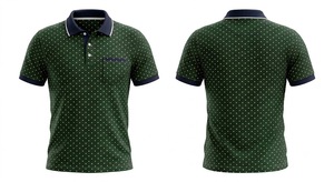 เสื้อโปโลผู้ชายสีเขียวเข้มกรมท่าลายจุด พร้อมกระเป๋า ขอบสีดำเรียบหรู แขนสั้น ผ้าฝ้าย สำหรับตีกอล์ฟ - Product Image 2