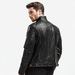 Blouson de moto unisexe en cuir véritable imprimé coupe-vent d'hiver avec fermeture éclair - Product Image 2