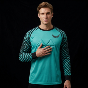 Men's Long Sleeve Soccer Jersey Teal Black Geometric Print <b>Padded</b> Crew <b>Neck</b> Full Sleeve Polyester Sport Apparel - Product Image 4