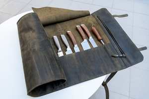 Bolsa Enrollable para Cuchillos, Duradera, con Ranuras para Cuchillos, Porta Tarjetas, Bolsillo Grande con Cremallera, Cuero Genuino, Tela, Hebillas de Latón, OEM LKR-0245 - Product Image 5