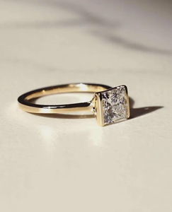 Princess Cut Moissanite Gold Ring 14K 18K Engagement Ring for Women Bezel <b>Set</b> <b>Square</b> Solitaire Ring Minimalist Jewelry - Product Image 3