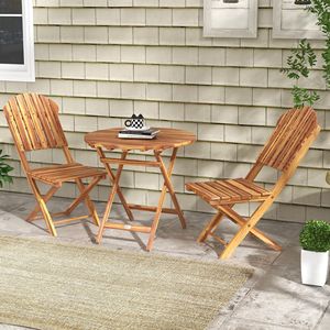 Set da Esterno in Legno Naturale per Terrazza e Balcone - Arredamento Pieghevole Resistente alle Intemperie in 3 Pezzi - Product Image 2