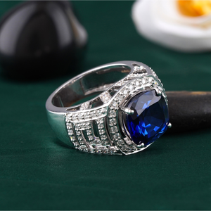 Men's Sapphire Blue CZ <b>Cocktail</b> <b>Ring</b> in 14K <b>Gold</b> VVS-VS DEF Statement Band Prong Setting <b>Gold</b> Vermeil Plating Luxury Jewelry - Product Image 3