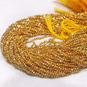 Piedra Preciosa de Pirita Dorada Natural, Cuentas Facetadas Redondas de 2 mm, Joya de Alta Calidad, Se Vende por Hilo de 12 Pulgadas de Largo - Product Image 1