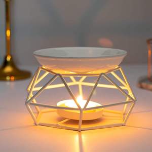 Lavie Creations LC-1304 Metal <b>Wax</b> <b>Melt</b> Burner Ceramic Bowl Geometric Tealight Candle Holder Aromatherapy Essential Organic - Product Image 1