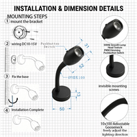 Lampe de lecture 12V RV à col de cygne, tête ovale, bouton poussoir, intensité variable PWM, en alliage d'aluminium, 10-15V, 3000K, blanc chaud, pour camping-car, caravane, bateau