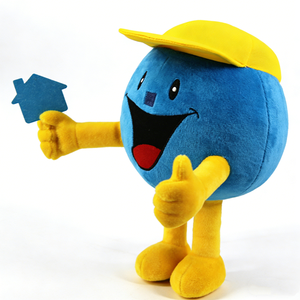 Peluche de mascota azul redondo personalizado, muñeco de mascota de agente inmobiliario, mascota de peluche inmobiliaria, juguete de peluche esférico azul alegre - Product Image 1