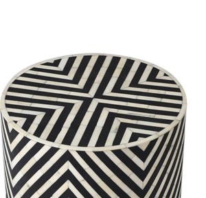 Taburetes de mesa auxiliar de tambor de mosaico hechos a mano con incrustaciones geométricas de nácar en blanco y negro, taburete de café con diseño de chevron para decoración de sala de estar - Product Image 2