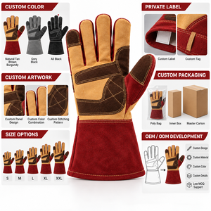 Gants de travail en cuir résistants sans doigts, protection thermique, renforcés, légers, compatibles écran tactile, OEM - Product Image 3