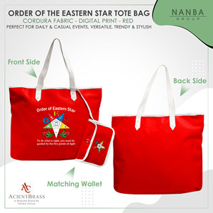 OES Masonic Red Codura & Poly-Vinyl <b>Waterproof</b> <b>Tote</b> <b>Bag</b> <b>with</b> White Handles | Order Eastern Star Shopping <b>Tote</b> <b>Bag</b> <b>Zipper</b> Closure - Product Image 2