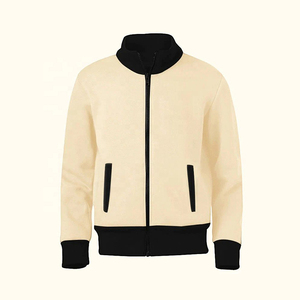 Chaqueta Bomber Beige para Hombre con Ribete Negro, Cuello Alto, Cierre de Cremallera, Forro Polar Transpirable, Chaqueta Casual de Invierno - Product Image 1