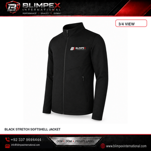 Veste Softshell noire extensible BLIMPEX INTERNATIONAL pour homme, fermeture éclair sur le devant, col montant, décontractée, automne, polaire, coupe-vent - Product Image 4