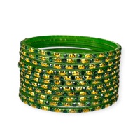 Bracelets en verre vert brillant tendance pour femmes, style indien, avec cristaux plaqués or, pour mariage et soirées