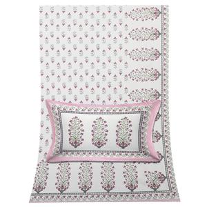 Vente en gros de draps en coton pur blanc et rose à fleurs, taille double, avec housse de coussin assortie - Product Image 2
