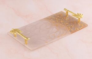 Bandeja de Resina con Asa Dorada en Forma de Palma para Servir, Regalar, Decoración del Hogar - Product Image 1