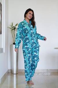 Pijama de algodón para mujer, camisón de verano para la playa, camisón de algodón suave estampado, camisón con botones, camiseta de pijama estampada, pijama largo - Product Image 6