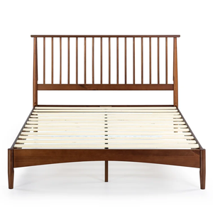 Cadre de lit à plateforme de luxe moderne du milieu du siècle avec tête de lit en bois à broche de style doux pour chambre à coucher, hôtel ou villa en bois massif - Product Image 1