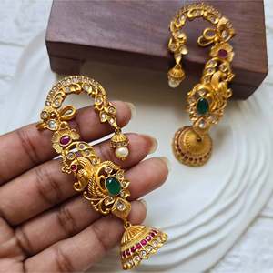 Gold Plated Butterfly Cuff Earrings with Pearl-Trendy Stainless Steel Brass & Copper Drop Studs - Product Image 2