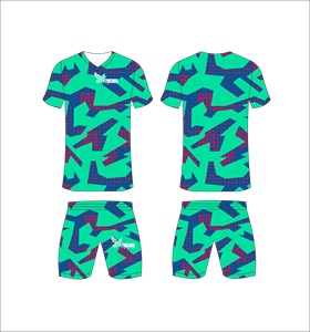 Conjunto de Uniforme de Fútbol Sublimado Personalizado, Color Verde Azulado Oscuro con Patrón de Puntos, Transpirable, de Secado Rápido, para Hombres, Niños y Jóvenes - Product Image 1