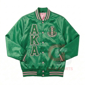 Veste coupe-vent personnalisée AKA Sorority avec lettres grecques brodées, en satin vert et rose pour femmes, veste courte respirante pour femme - Product Image 1