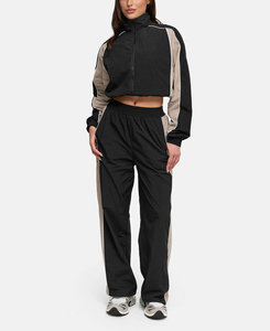 Women's Custom Logo Windbreaker Women’s Full <b>Zip</b> Tracksuit with Funnel Neck & Contrast Piping Little Crinkle Fabric - Product Image 1