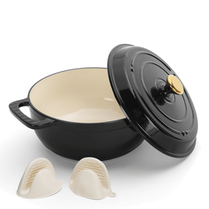 Olla Holandesa de Hierro Fundido, 5L de Capacidad, Color Negro Puro, con Tapas y 2 Guantes de Silicona - Product Image 3