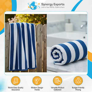 Serviette de bain en polycoton à rayures bleues/blanches réutilisable, 100 % qualité garantie, avec finition velours, à prix compétitif - Product Image 3
