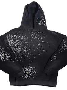 Custom Streetwear Hip Hop Acid Wash Hoodie Sun Faded Oversized Rhinestone Print Pullover Black Men Hoodies Pakistan - Product Image 3