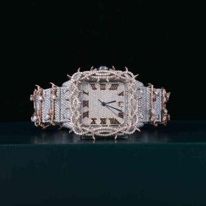 Atractivo Reloj de Pulsera de Lujo Personalizado con Diamantes Moissanite de Corte Redondo, Estilo Hip Hop, con Espinas, de Acero Inoxidable para Hombre, de la India - Product Image 5