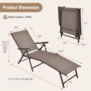 Chaise longue pliable pour patio avec dossier et repose-pieds pour bronzer, mobilier d'extérieur - Product Image 5